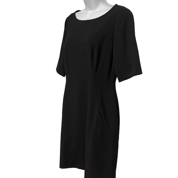Tahari Arthur‎ S. Levine Elegant Black Sheath Dress with Gold Zipper Hardware 8P - Picture 2 of 16